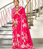Pink soft cotton block print saree with unstitched blouse piece