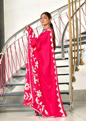 Pink soft cotton block print saree with unstitched blouse piece 3