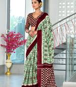 Green soft cotton block print saree with unstitched blouse piece
