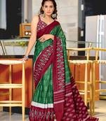 Green soft cotton block print saree with unstitched blouse piece