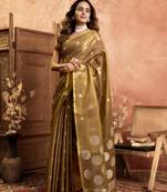 Brown polka weave tissue silk saree with all over weave blouse