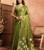 Mehndi polka weave tissue silk saree with all over weave blouse