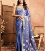 blue polka weave tissue silk saree with all over weave blouse