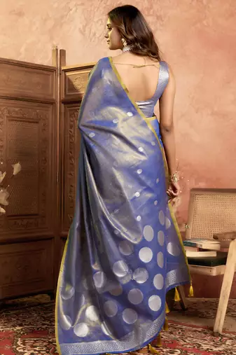 blue polka weave tissue silk saree with all over weave blouse