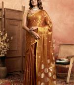 Mustard polka weave tissuse silk saree with all over weave blouse