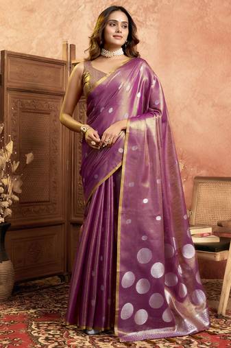 Violet polka weave tissue silk saree with all over weave blouse