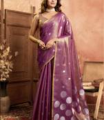 Violet polka weave tissue silk saree with all over weave blouse
