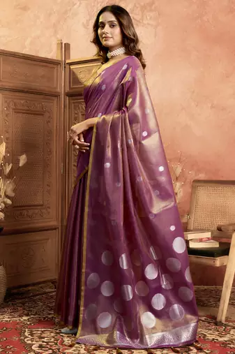 Violet polka weave tissue silk saree with all over weave blouse