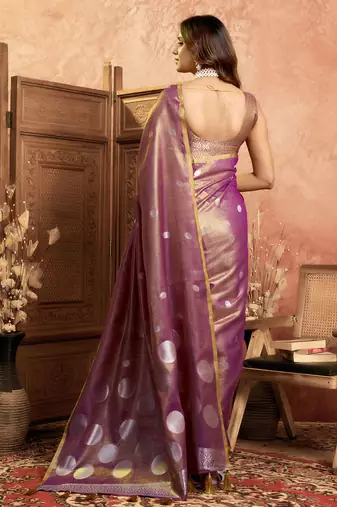 Violet polka weave tissue silk saree with all over weave blouse