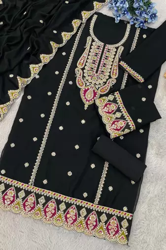 Black embroidered chinon salwar suit