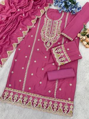 Pink premium embroidered chinon salwar suit 2