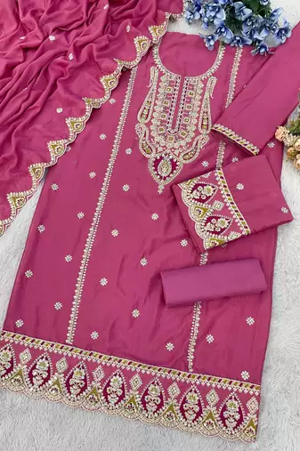 Pink premium embroidered chinon salwar suit