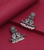 Silver color oxidised classic drop pattern ethnic wear fashion earrings