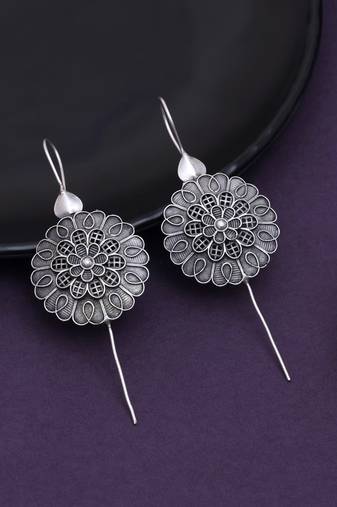 Statement silver color oxidised kaanphool ear cuff style fashion earrings
