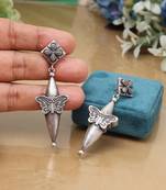 Silver color oxidised detailed handcrafted look women   s fashion earrings