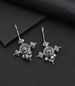 Silver color oxidised peacock motif ethnic art inspired fashion earrings