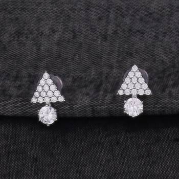 Exotic trangle shape studded cz silver plated stud earring for women and girls 1