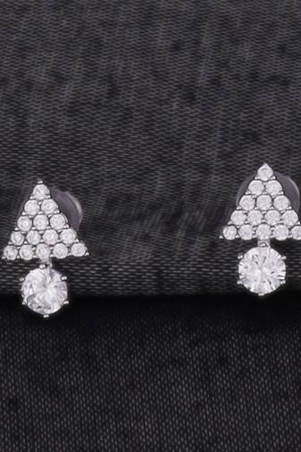 Exotic trangle shape studded cz silver plated stud earring for women and girls
