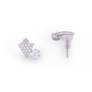 Exotic trangle shape studded cz silver plated stud earring for women and girls 2