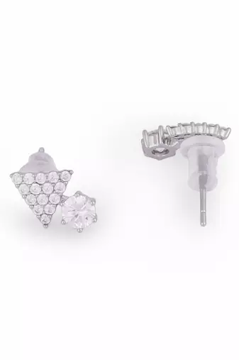 Exotic trangle shape studded cz silver plated stud earring for women and girls