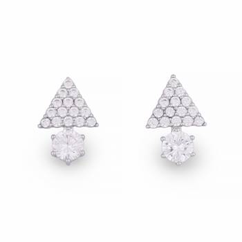 Exotic trangle shape studded cz silver plated stud earring for women and girls 3