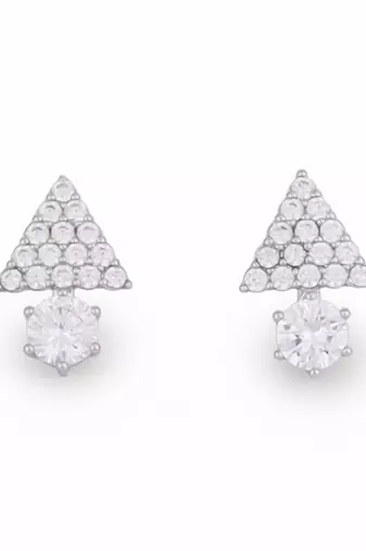 Exotic trangle shape studded cz silver plated stud earring for women and girls
