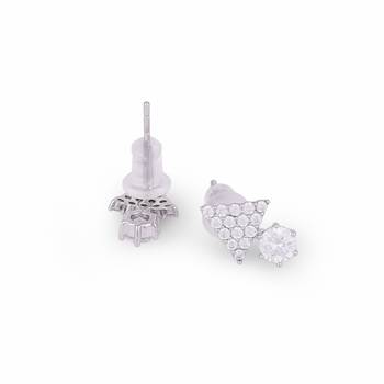 Exotic trangle shape studded cz silver plated stud earring for women and girls 4