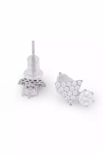 Exotic trangle shape studded cz silver plated stud earring for women and girls