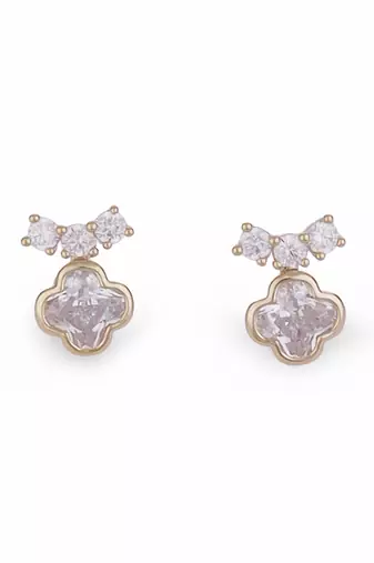 Astonish round shape center stone gold plated stud earring for women and girls