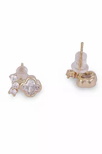 Astonish round shape center stone gold plated stud earring for women and girls