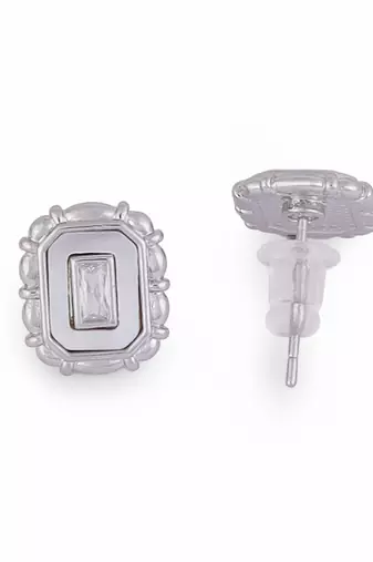 Classy squire shape silver plated stud earring for women and girls