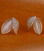 Eye-catchy cat eye stone leaf gold plated stud earring for women and girls