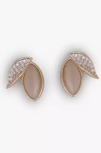 Eye-catchy cat eye stone leaf gold plated stud earring for women and girls
