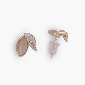 Eye-catchy cat eye stone leaf gold plated stud earring for women and girls 3