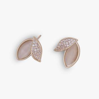 Eye-catchy cat eye stone leaf gold plated stud earring for women and girls 4