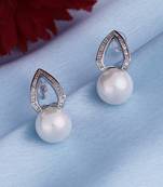 Elegant oval shape pearl silver plated stud earring for women and girls
