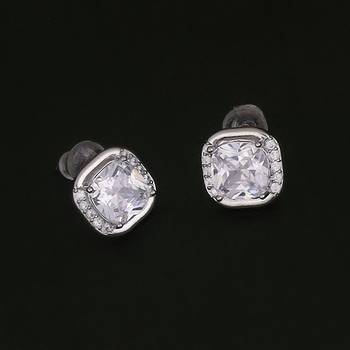 Excellent center studded cz silver plated stud earring for women and girls 1