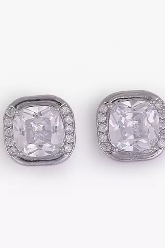 Excellent center studded cz silver plated stud earring for women and girls