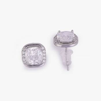 Excellent center studded cz silver plated stud earring for women and girls 3