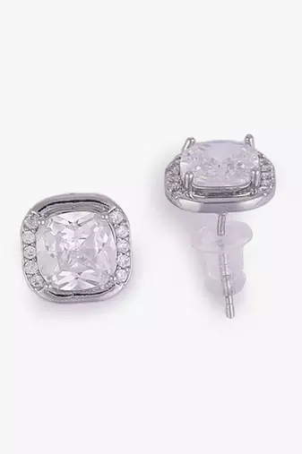 Excellent center studded cz silver plated stud earring for women and girls