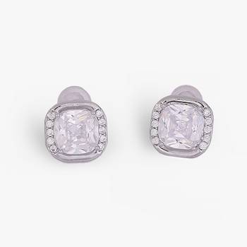 Excellent center studded cz silver plated stud earring for women and girls 4