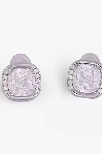 Excellent center studded cz silver plated stud earring for women and girls