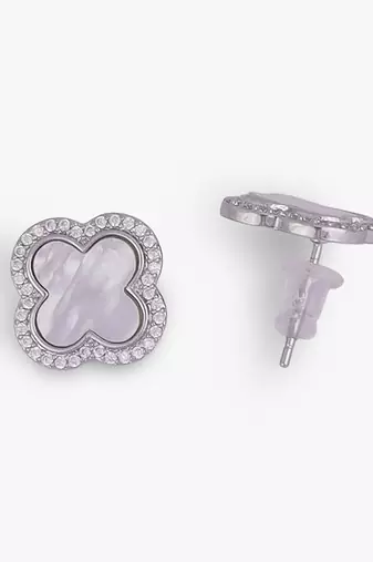 Western style leaf design silver plated stud earring for women and girls