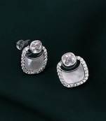 Classy round shape studded cz silver plated stud earring for women and girls