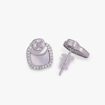 Classy round shape studded cz silver plated stud earring for women and girls 2