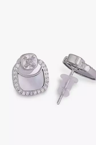 Classy round shape studded cz silver plated stud earring for women and girls