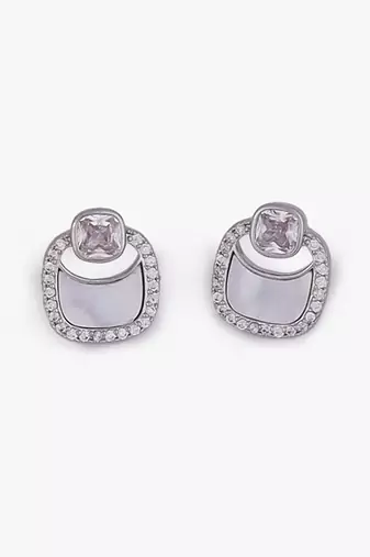 Classy round shape studded cz silver plated stud earring for women and girls