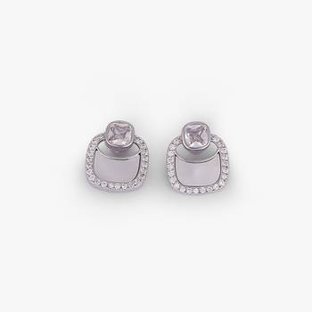 Classy round shape studded cz silver plated stud earring for women and girls 4