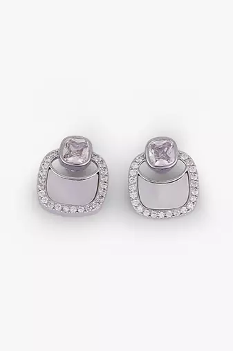 Classy round shape studded cz silver plated stud earring for women and girls