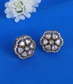 Round shape flower design antique gold plated brass stud earring for women and girls